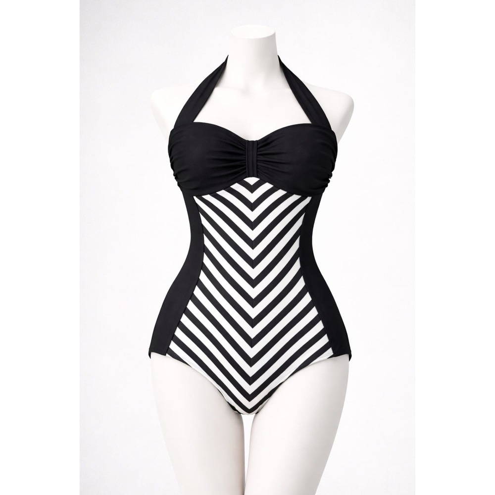 Apparel America Retro Black White Chevron Striped One Piece Vintage Style XXL